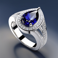 Create a high classic ring jewelry. In silver white color, mixed with diamond around a main pear-cut sapphire, octanevalue rendering, 3D, realistic
