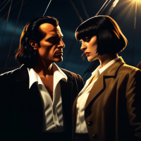 Vincent Vega and Mia Wallace replicate the classic on the bow of the Titanic